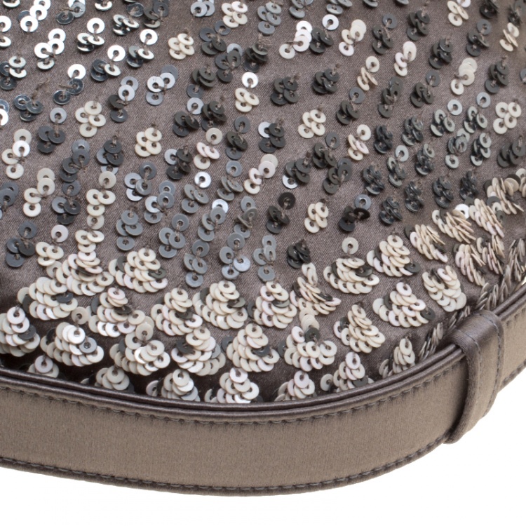 Pre Owned Saint Laurent Grey Sequins and Satin Mombasa Shoulder Bag