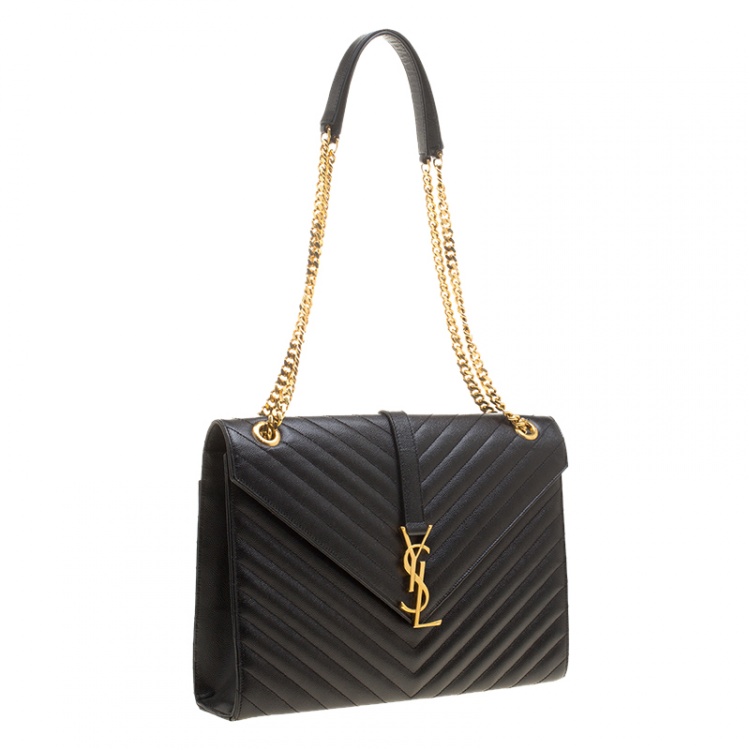 Pre Owned Saint Laurent Paris Black Matelasse Leather Large Cassandre Flap Bag