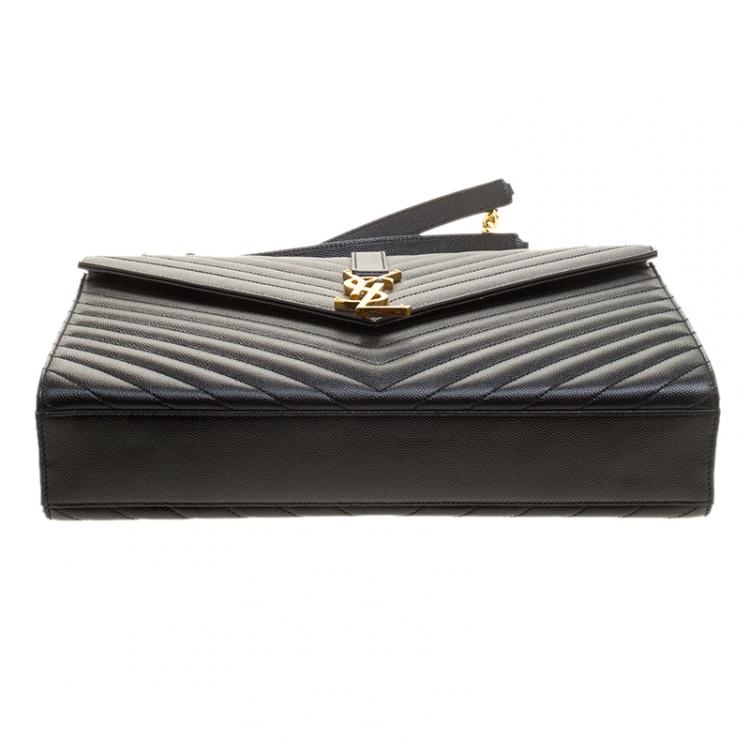 Pre Owned Saint Laurent Paris Black Matelasse Leather Large Cassandre Flap Bag