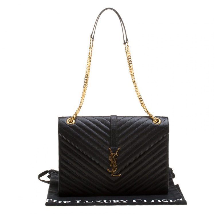 Pre Owned Saint Laurent Paris Black Matelasse Leather Large Cassandre Flap Bag
