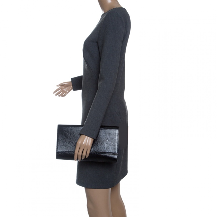 Pre Owned Saint Laurent Black Patent Leather Belle De Jour Flap Clutch