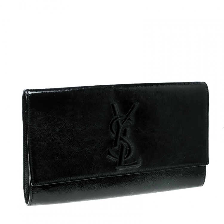 Pre Owned Saint Laurent Black Patent Leather Belle De Jour Flap Clutch