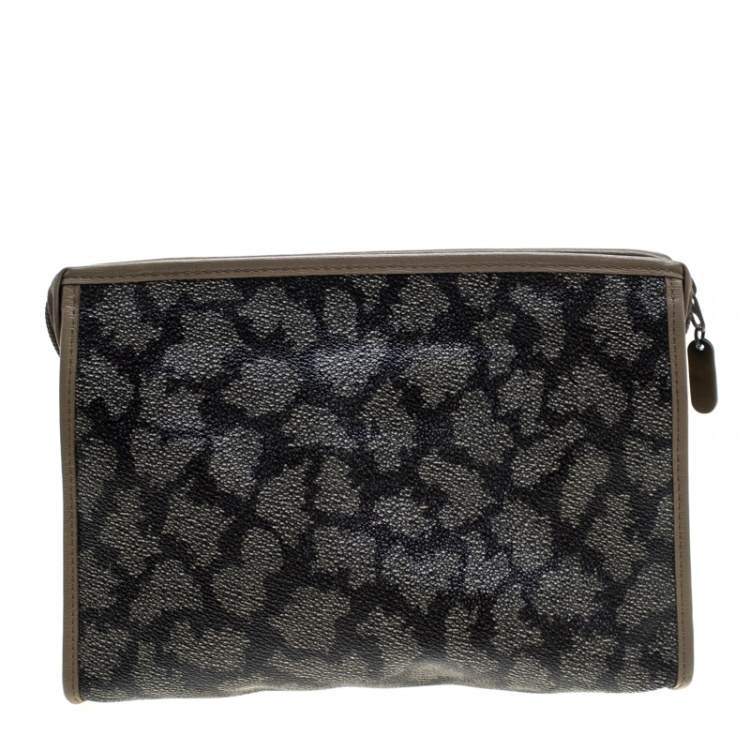 Pre Owned Saint Laurent Beige/Brown Printed Coated Canvas Cosmetic Pouch