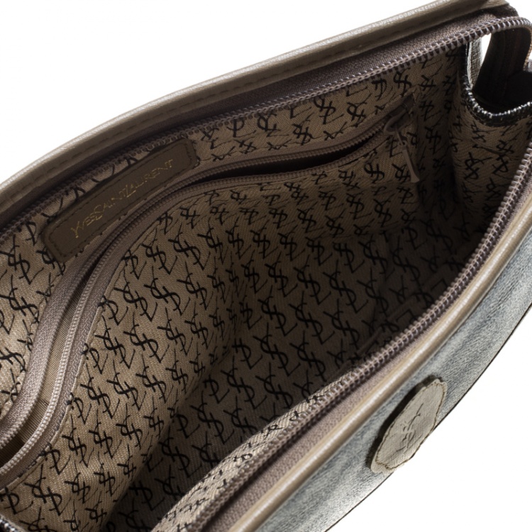 Pre Owned Saint Laurent Beige/Brown Printed Coated Canvas Cosmetic Pouch