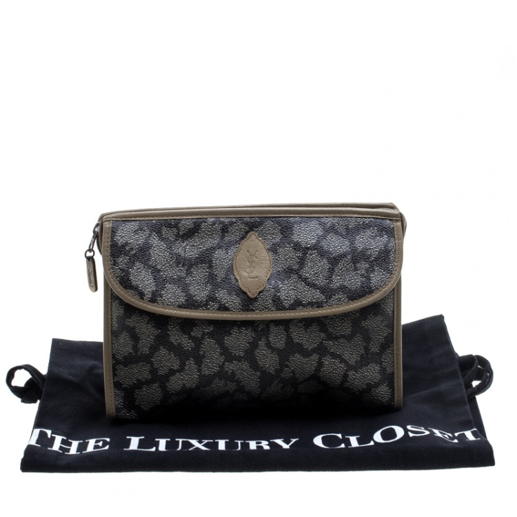 Pre Owned Saint Laurent Beige/Brown Printed Coated Canvas Cosmetic Pouch