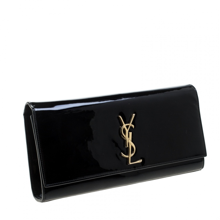 Pre Owned Saint Laurent Black Patent Leather Cassandre Clutch