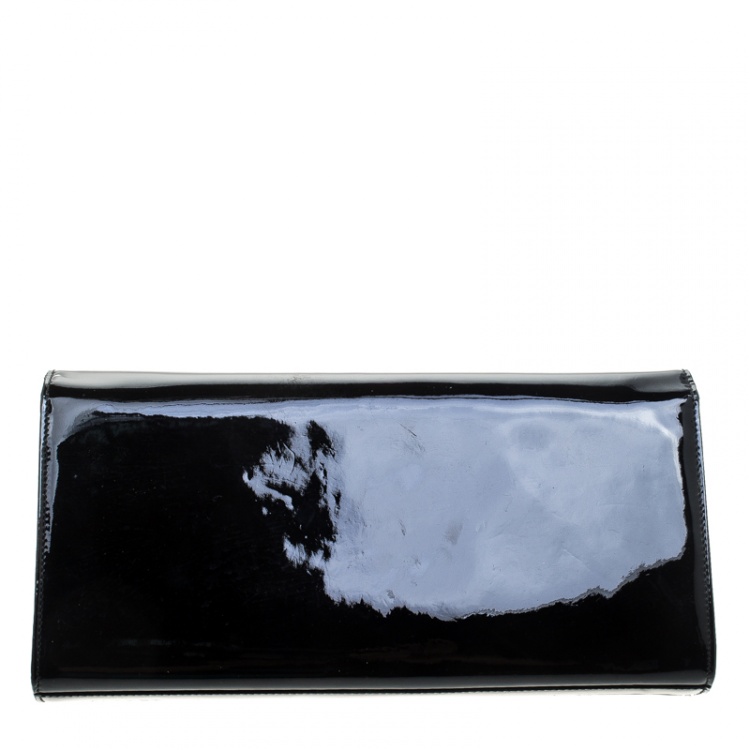 Pre Owned Saint Laurent Black Patent Leather Cassandre Clutch