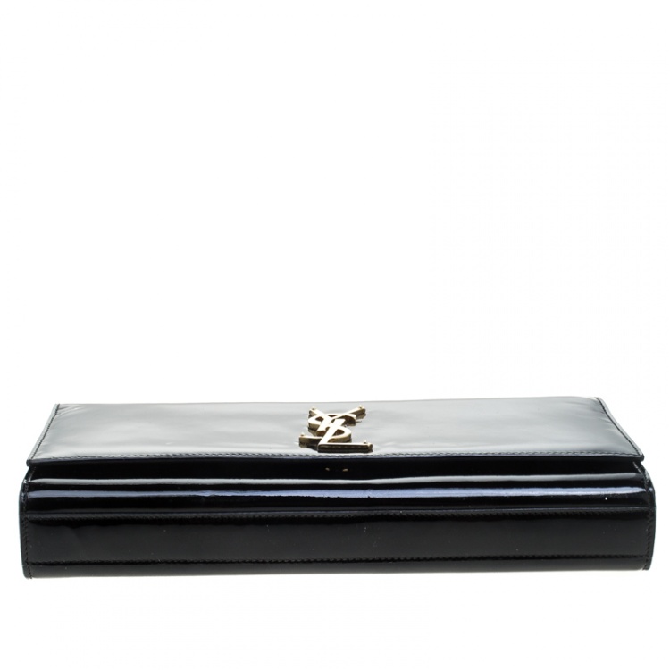 Pre Owned Saint Laurent Black Patent Leather Cassandre Clutch