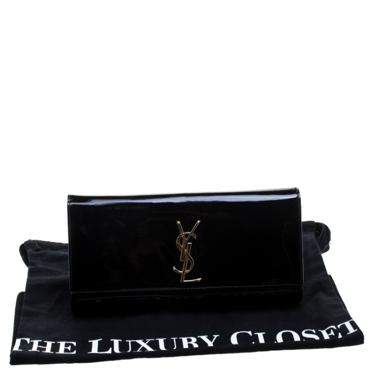 Pre Owned Saint Laurent Black Patent Leather Cassandre Clutch