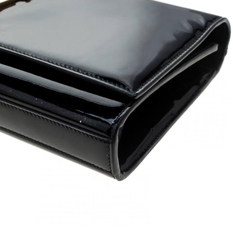 Pre Owned Saint Laurent Black Patent Leather Cassandre Clutch