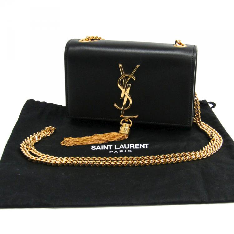 Pre Owned Saint Laurent Paris Black Leather Small Kate Tassel Bag