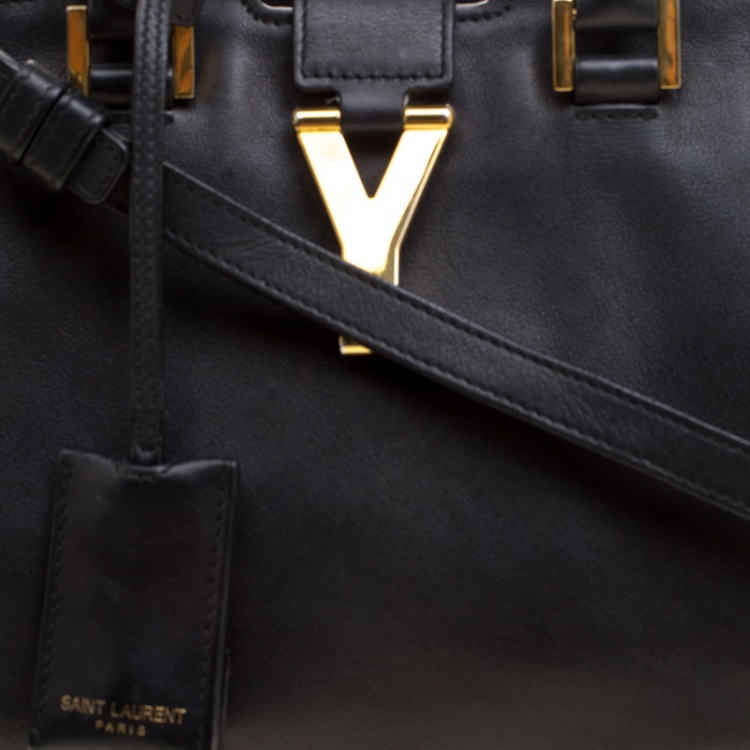 Pre Owned Saint Laurent Black Leather Small Cabas Chyc Tote