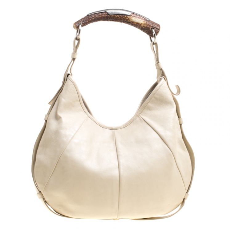 Pre Owned Saint Laurent Light Beige Leather Mombasa Hobo