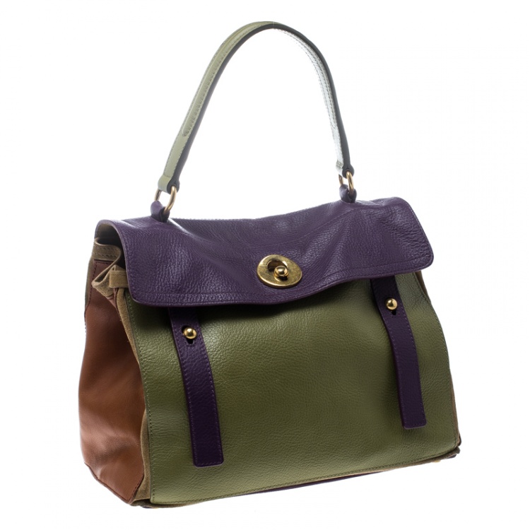 Pre Owned Saint Laurent Multicolor Leather and Suede Medium Muse Two Satchel