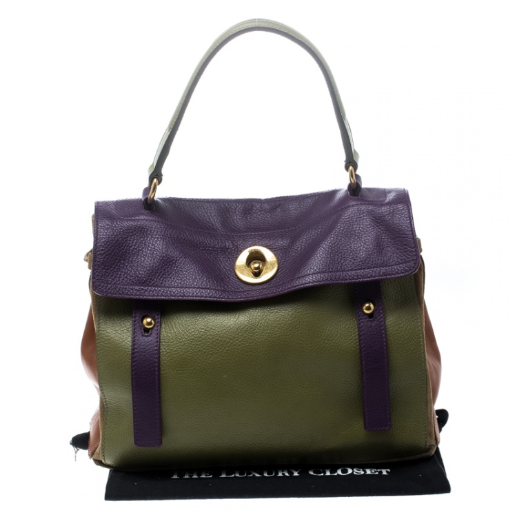 Pre Owned Saint Laurent Multicolor Leather and Suede Medium Muse Two Satchel