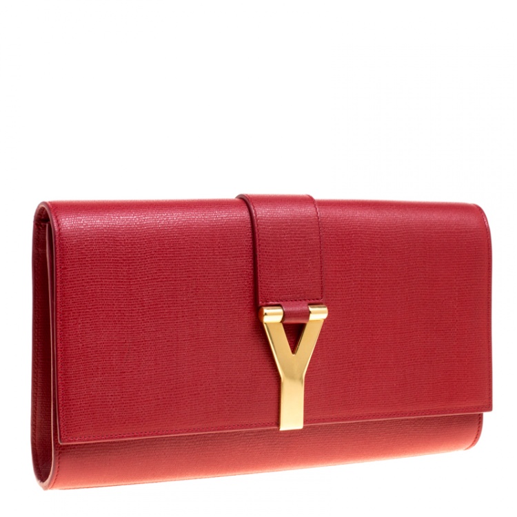 Pre Owned Saint Laurent Red Leather Large Chyc Clutch