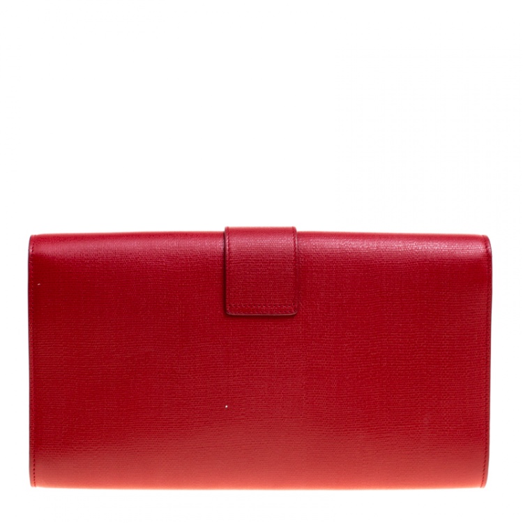 Pre Owned Saint Laurent Red Leather Large Chyc Clutch