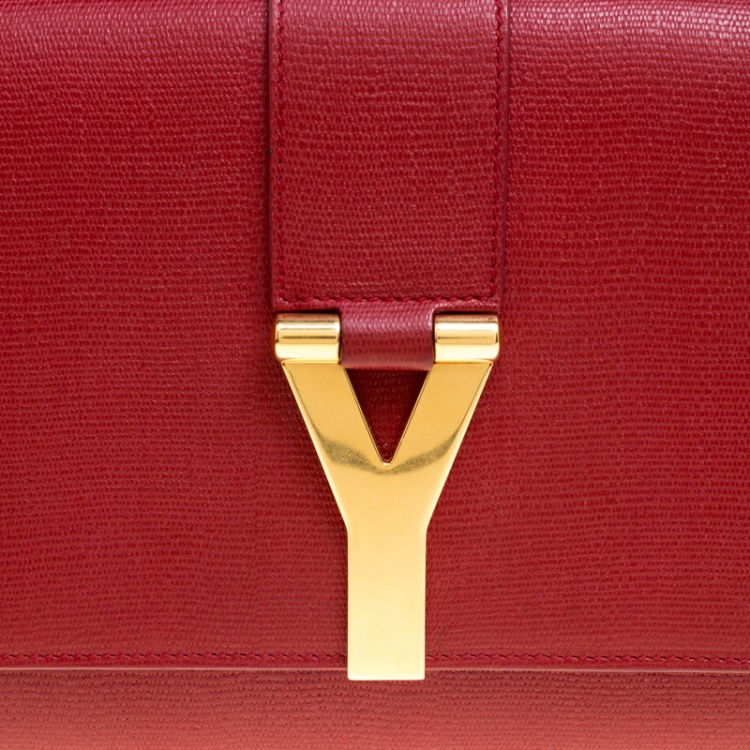 Pre Owned Saint Laurent Red Leather Large Chyc Clutch