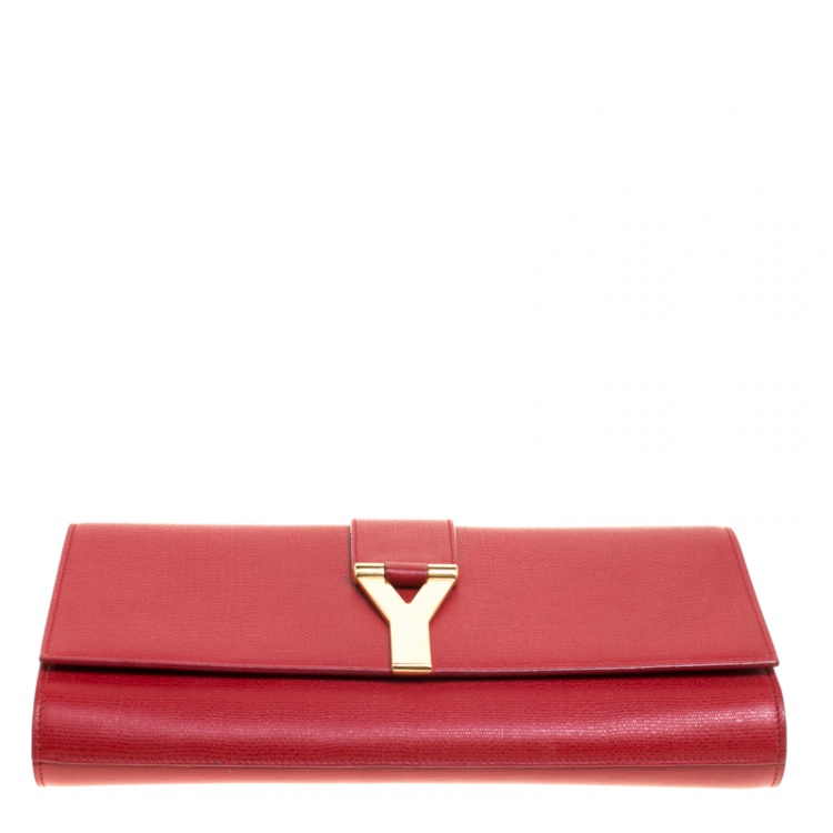 Pre Owned Saint Laurent Red Leather Large Chyc Clutch