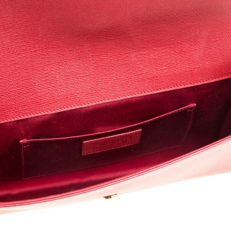Pre Owned Saint Laurent Red Leather Large Chyc Clutch