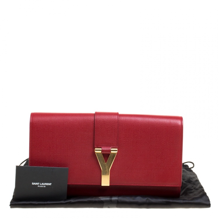 Pre Owned Saint Laurent Red Leather Large Chyc Clutch
