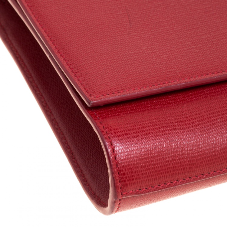Pre Owned Saint Laurent Red Leather Large Chyc Clutch