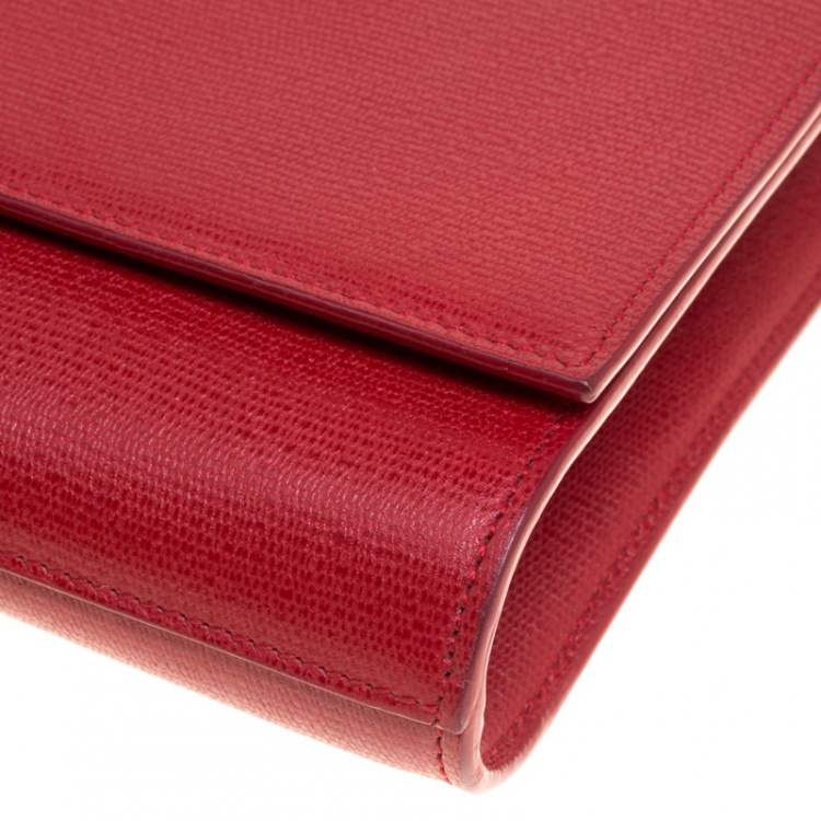 Pre Owned Saint Laurent Red Leather Large Chyc Clutch