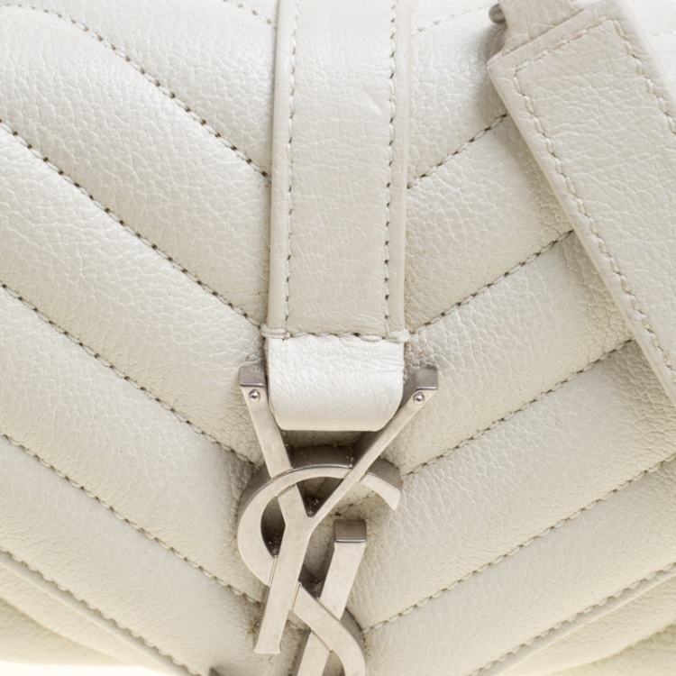 Pre Owned Saint Laurent White Matelassé Leather Baby  Monogram Crossbody Bag