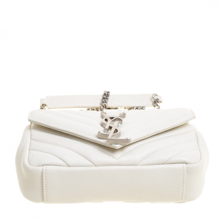 Pre Owned Saint Laurent White Matelassé Leather Baby  Monogram Crossbody Bag