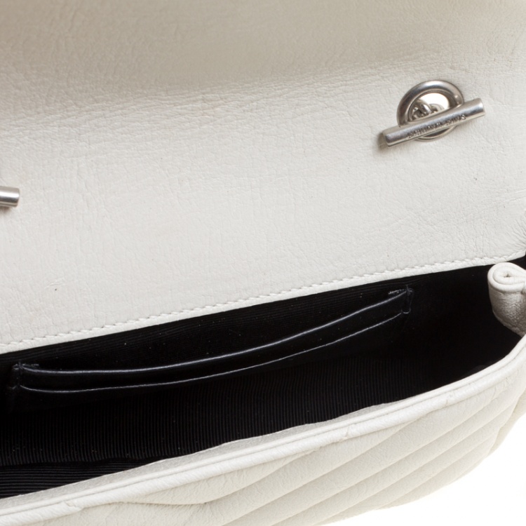 Pre Owned Saint Laurent White Matelassé Leather Baby  Monogram Crossbody Bag