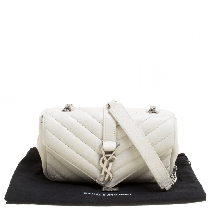 Pre Owned Saint Laurent White Matelassé Leather Baby  Monogram Crossbody Bag