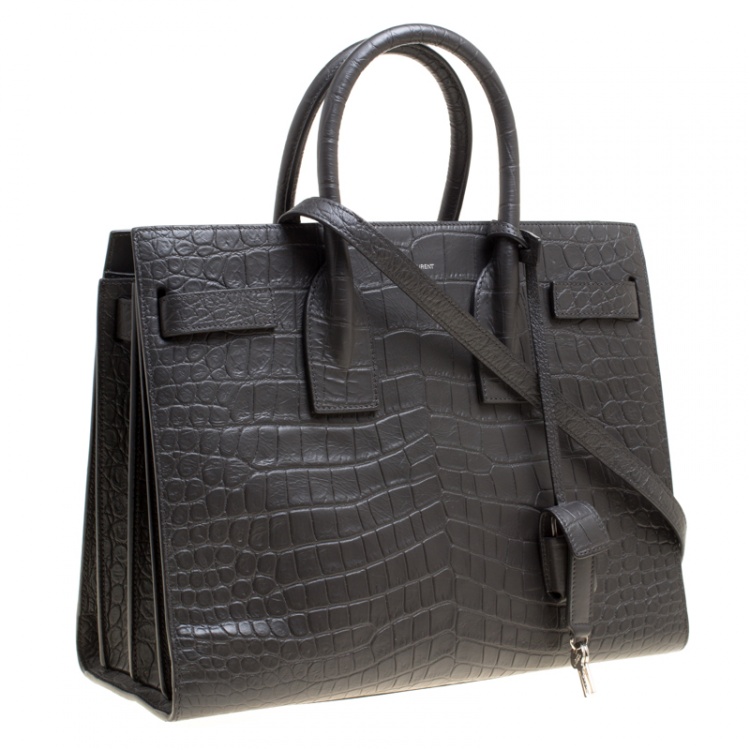 Pre Owned Saint Laurent Black Croc Embossed Leather Small Classic Sac De Jour Tote