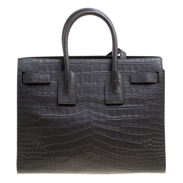 Pre Owned Saint Laurent Black Croc Embossed Leather Small Classic Sac De Jour Tote