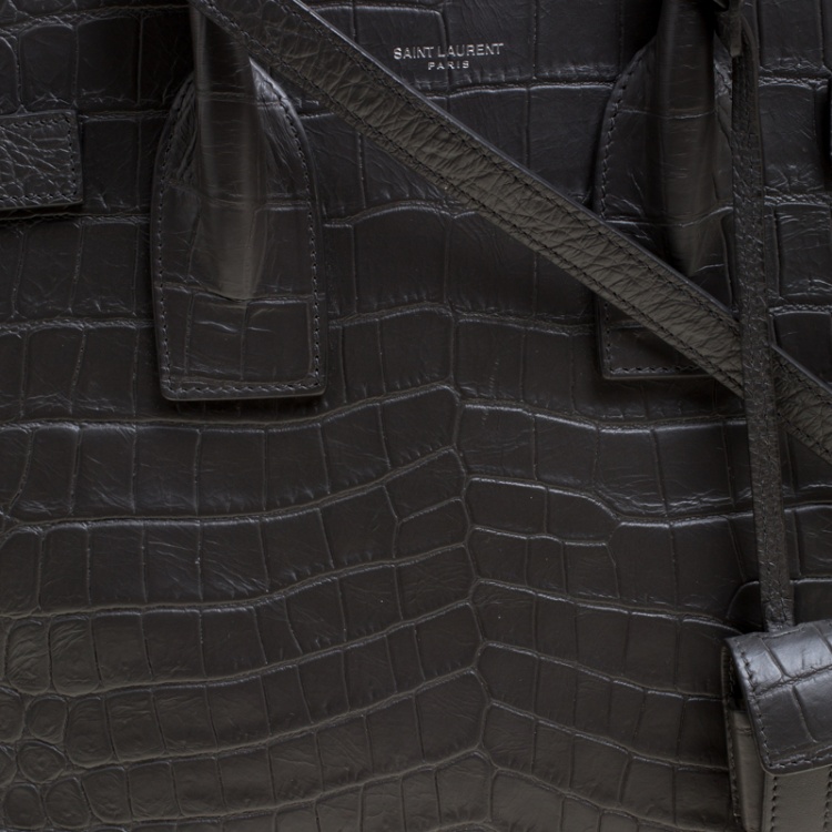 Pre Owned Saint Laurent Black Croc Embossed Leather Small Classic Sac De Jour Tote