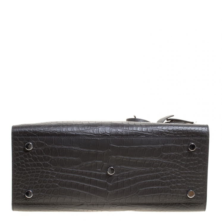 Pre Owned Saint Laurent Black Croc Embossed Leather Small Classic Sac De Jour Tote