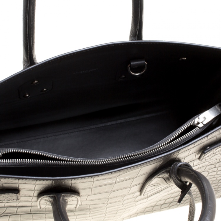 Pre Owned Saint Laurent Black Croc Embossed Leather Small Classic Sac De Jour Tote
