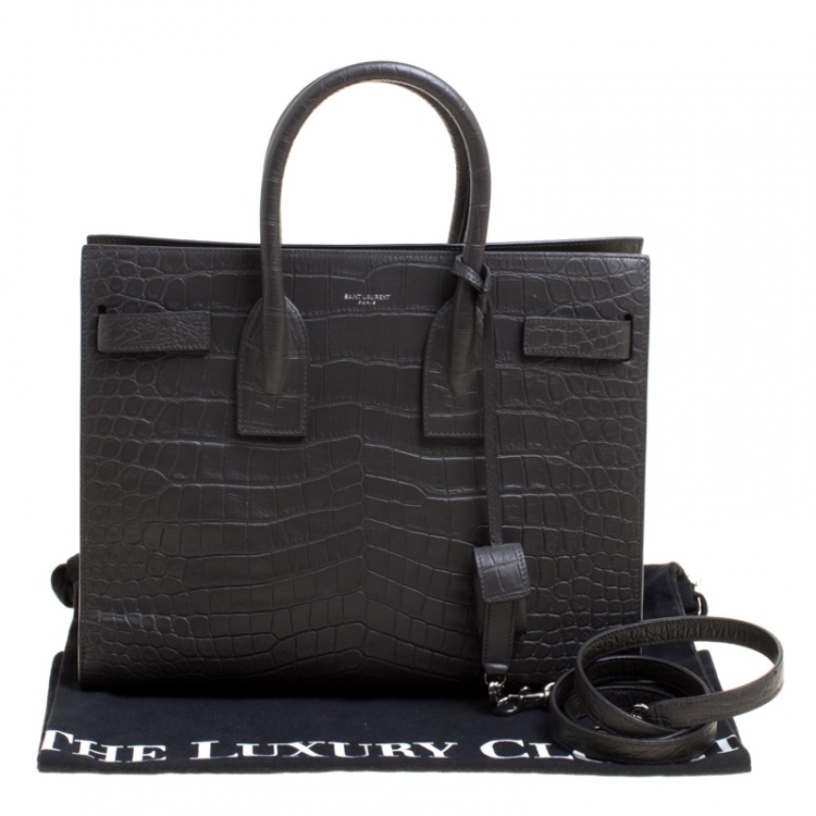 Pre Owned Saint Laurent Black Croc Embossed Leather Small Classic Sac De Jour Tote