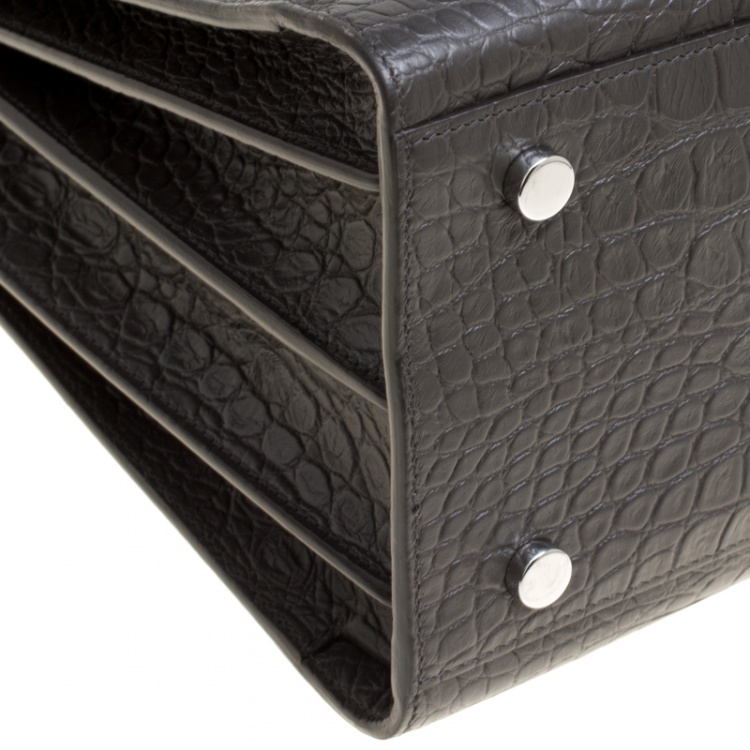 Pre Owned Saint Laurent Black Croc Embossed Leather Small Classic Sac De Jour Tote