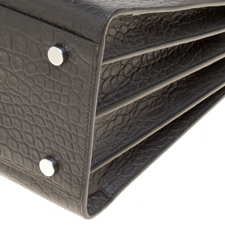 Pre Owned Saint Laurent Black Croc Embossed Leather Small Classic Sac De Jour Tote