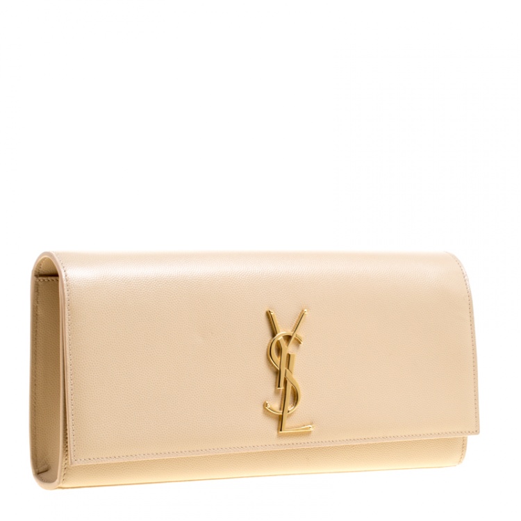 Pre Owned Saint Laurent Light Beige Leather Cassandre Clutch