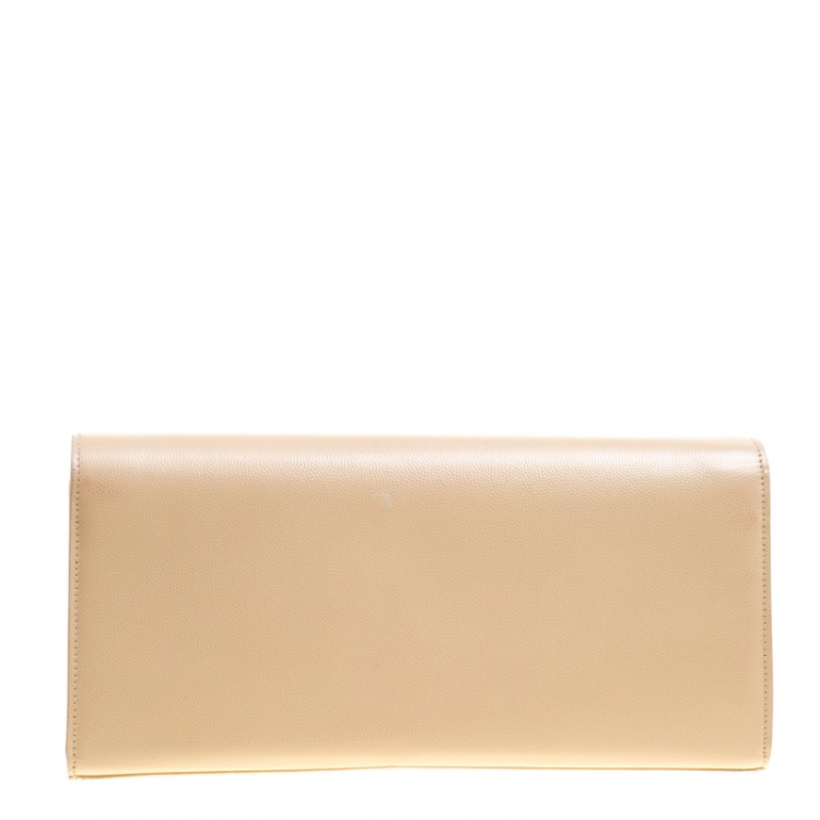 Pre Owned Saint Laurent Light Beige Leather Cassandre Clutch