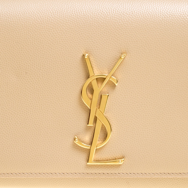 Pre Owned Saint Laurent Light Beige Leather Cassandre Clutch