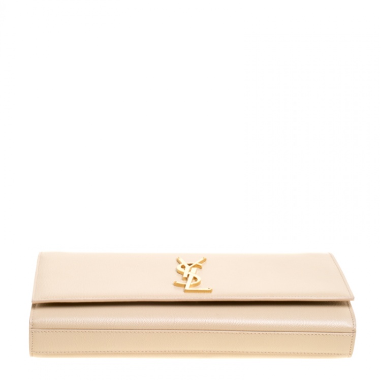 Pre Owned Saint Laurent Light Beige Leather Cassandre Clutch