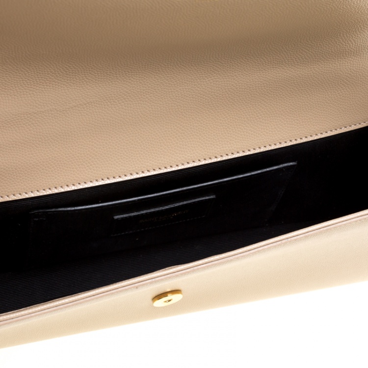 Pre Owned Saint Laurent Light Beige Leather Cassandre Clutch