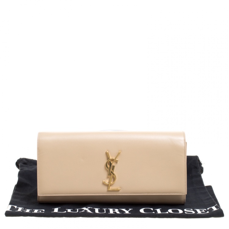 Pre Owned Saint Laurent Light Beige Leather Cassandre Clutch