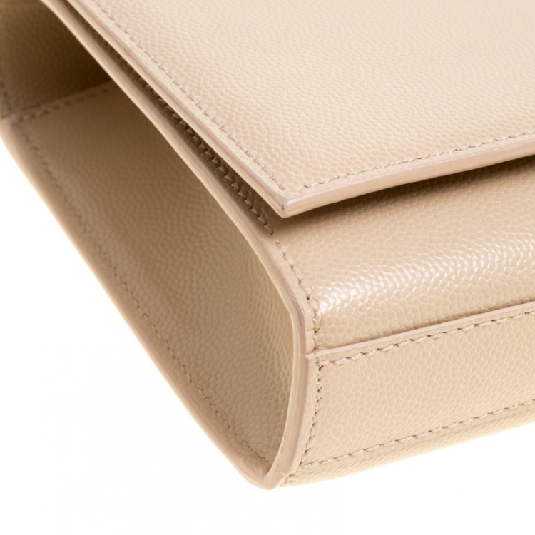 Pre Owned Saint Laurent Light Beige Leather Cassandre Clutch