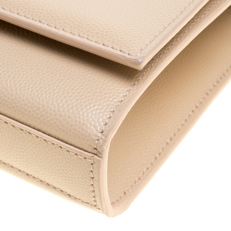 Pre Owned Saint Laurent Light Beige Leather Cassandre Clutch