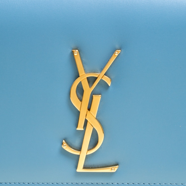 Pre Owned Saint Laurent Teal Blue Leather Cassandre Clutch