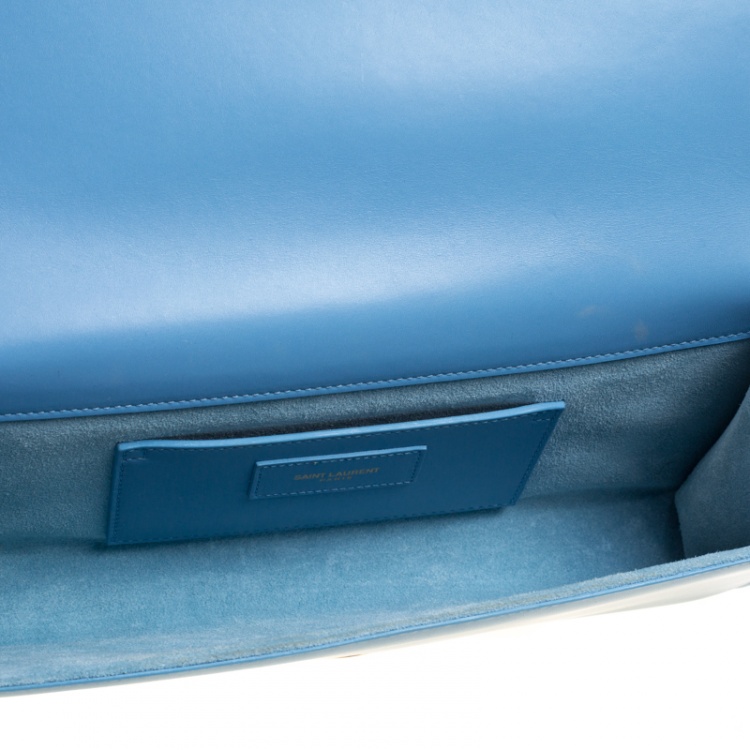 Pre Owned Saint Laurent Teal Blue Leather Cassandre Clutch