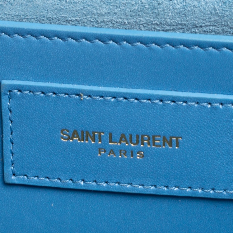 Pre Owned Saint Laurent Teal Blue Leather Cassandre Clutch